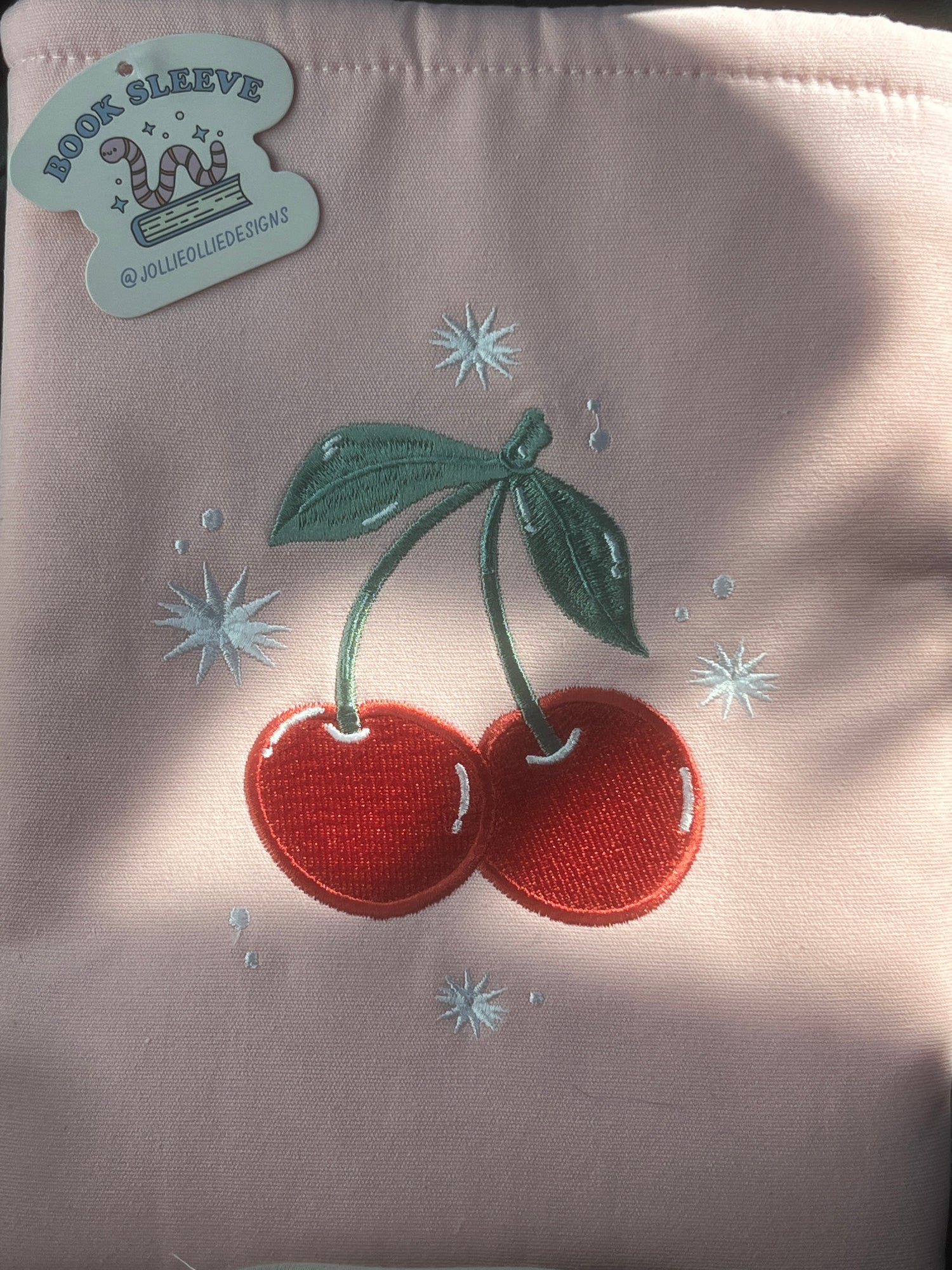 Embroidered Cherries - Pink Book Sleeve
