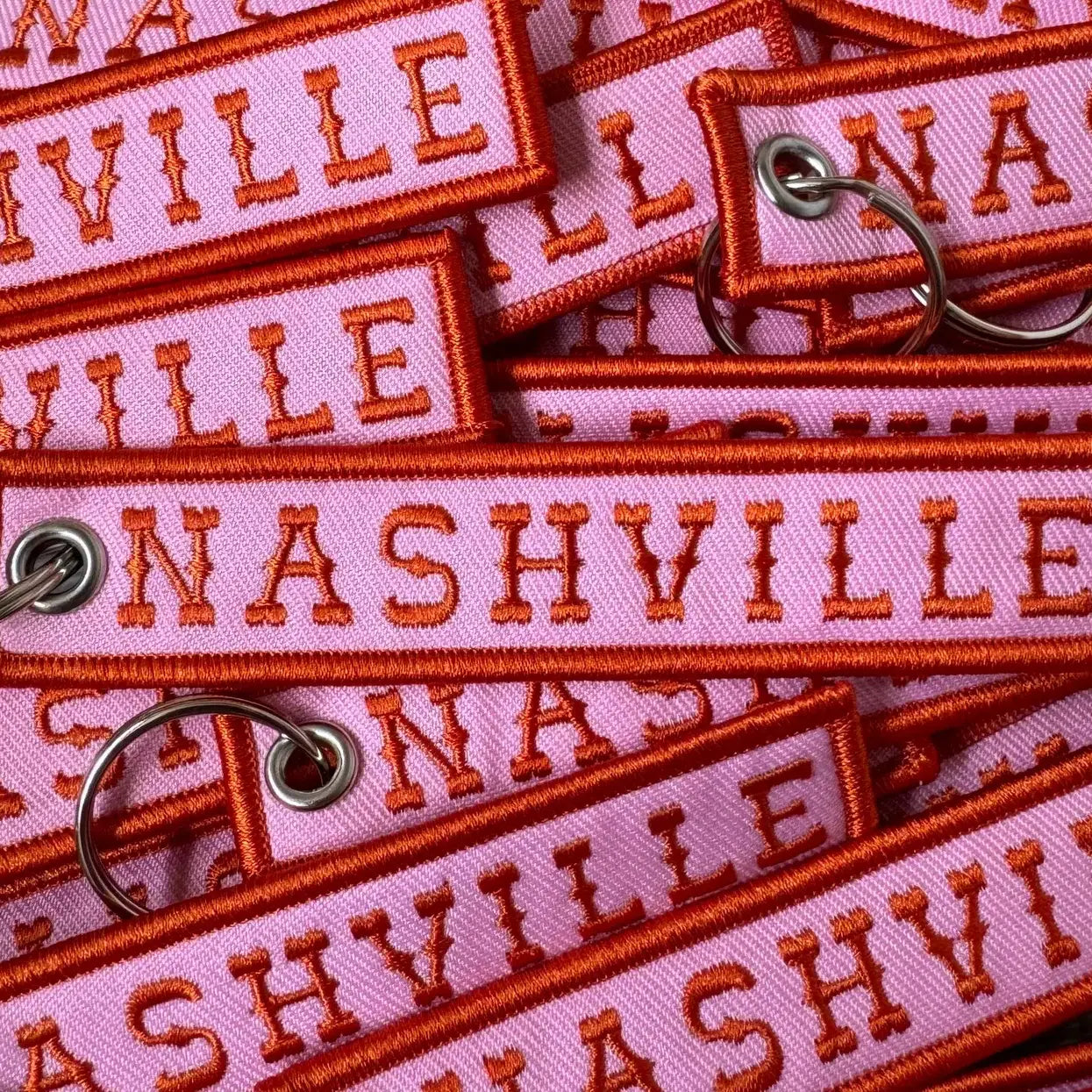 Nashville Embroidered - Orange & Pink Embroidered Keychain